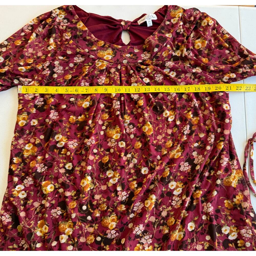 Stem & Vine Floral Peasant Blouse 2X Burgundy Boho Balloon Sleeve Plus - Picture 7 of 13